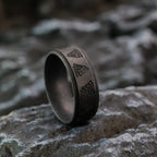 Viking Valknut Ring for Men — Antique Black Stainless Steel