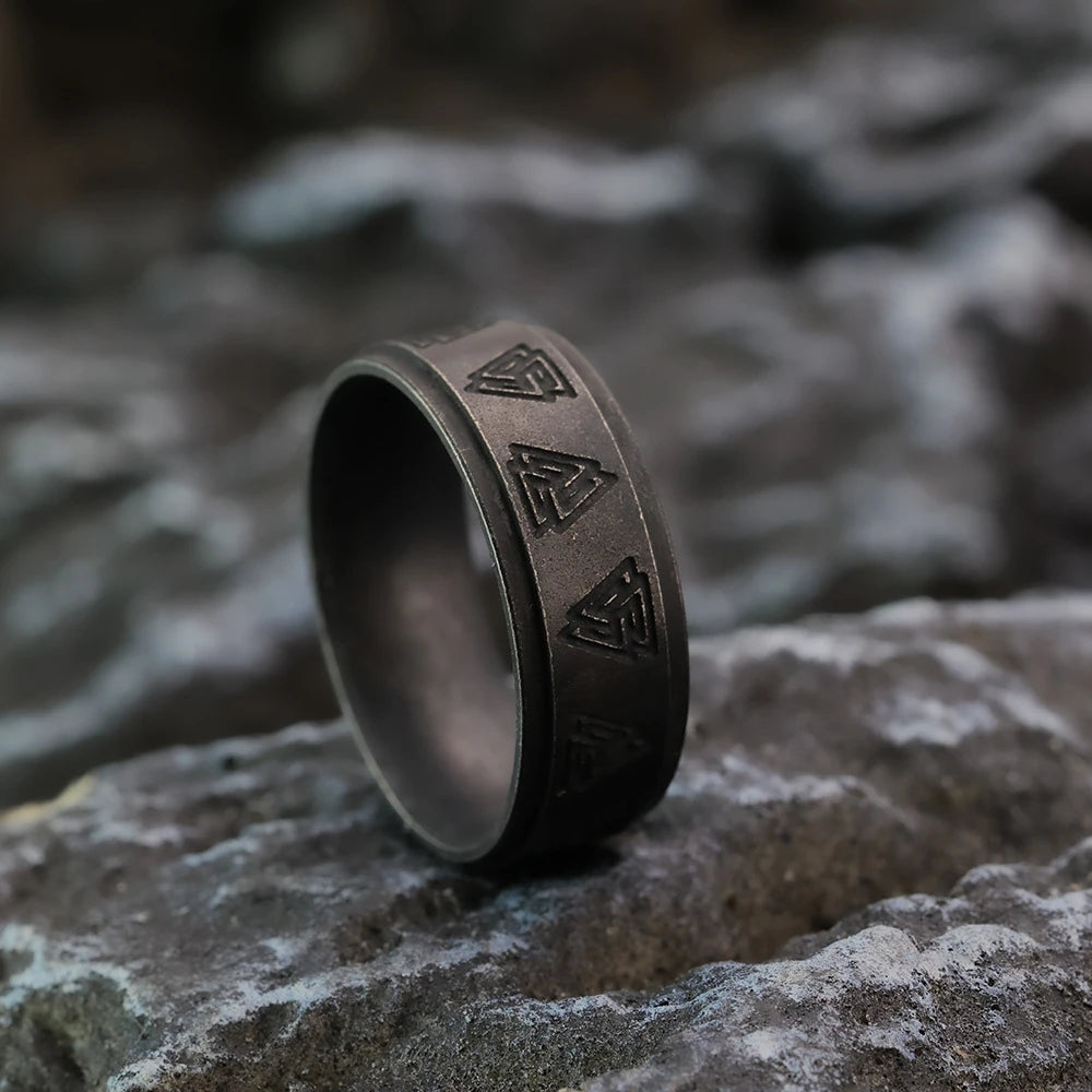 Viking Valknut Ring for Men — Antique Black Stainless Steel