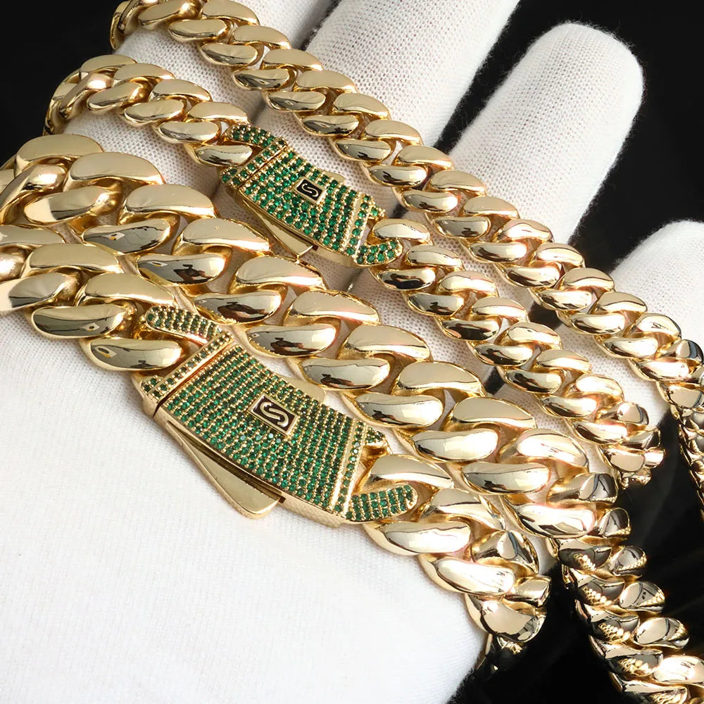 Gold Cuban Bracelet Iced Out 14K 12/15MM Monaco