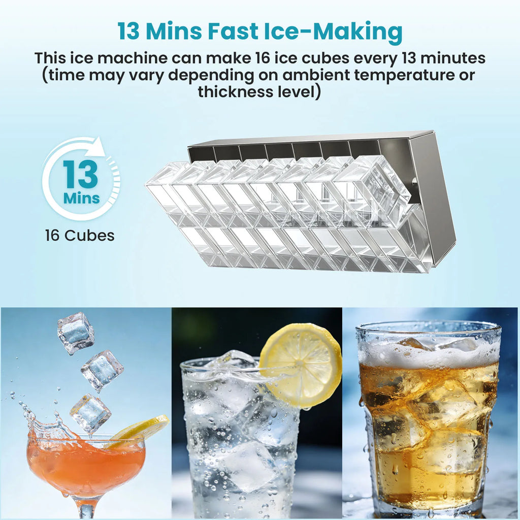LOEFME Portable Ice Maker Machine 15kg/24h 6-13 Mins Quick Ice 16pcs Ice Cubes Countertop Ice Machine for Home Kitchen
