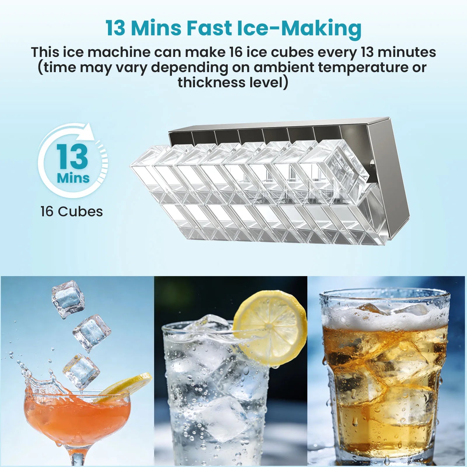 LOEFME Portable Ice Maker Machine 15kg/24h 6-13 Mins Quick Ice 16pcs Ice Cubes Countertop Ice Machine for Home Kitchen