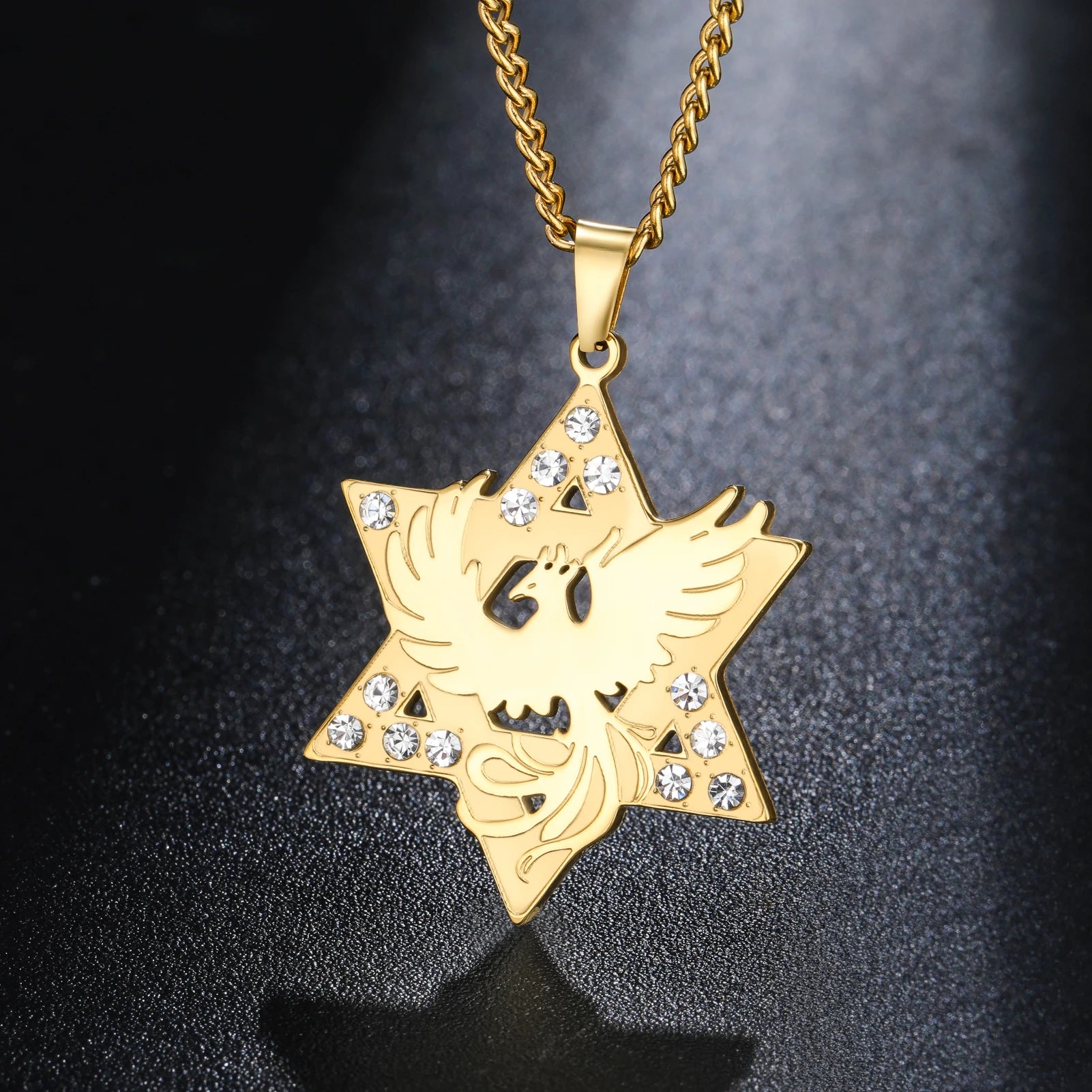 Star Hexagram Phoenix Star of David Pendant Necklace Supernatural Amulet Chain For Woman Men Crystal Stainless Steel Jewelry