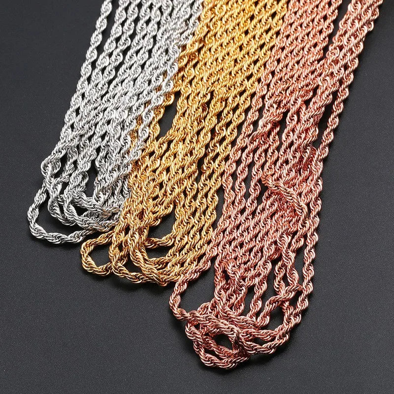 Daily Simple 3MM Twisted Chain Necklace For Men And Women Artificial Couple Necklace
