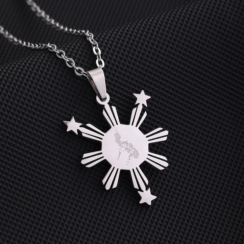 Philippines Flag Map Pendant Necklace — Stainless Steel