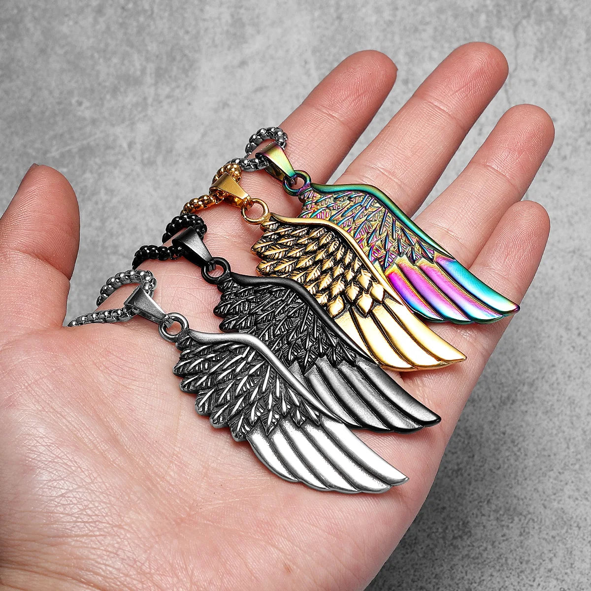 Angel Wing Pendant Necklace — Stainless Steel