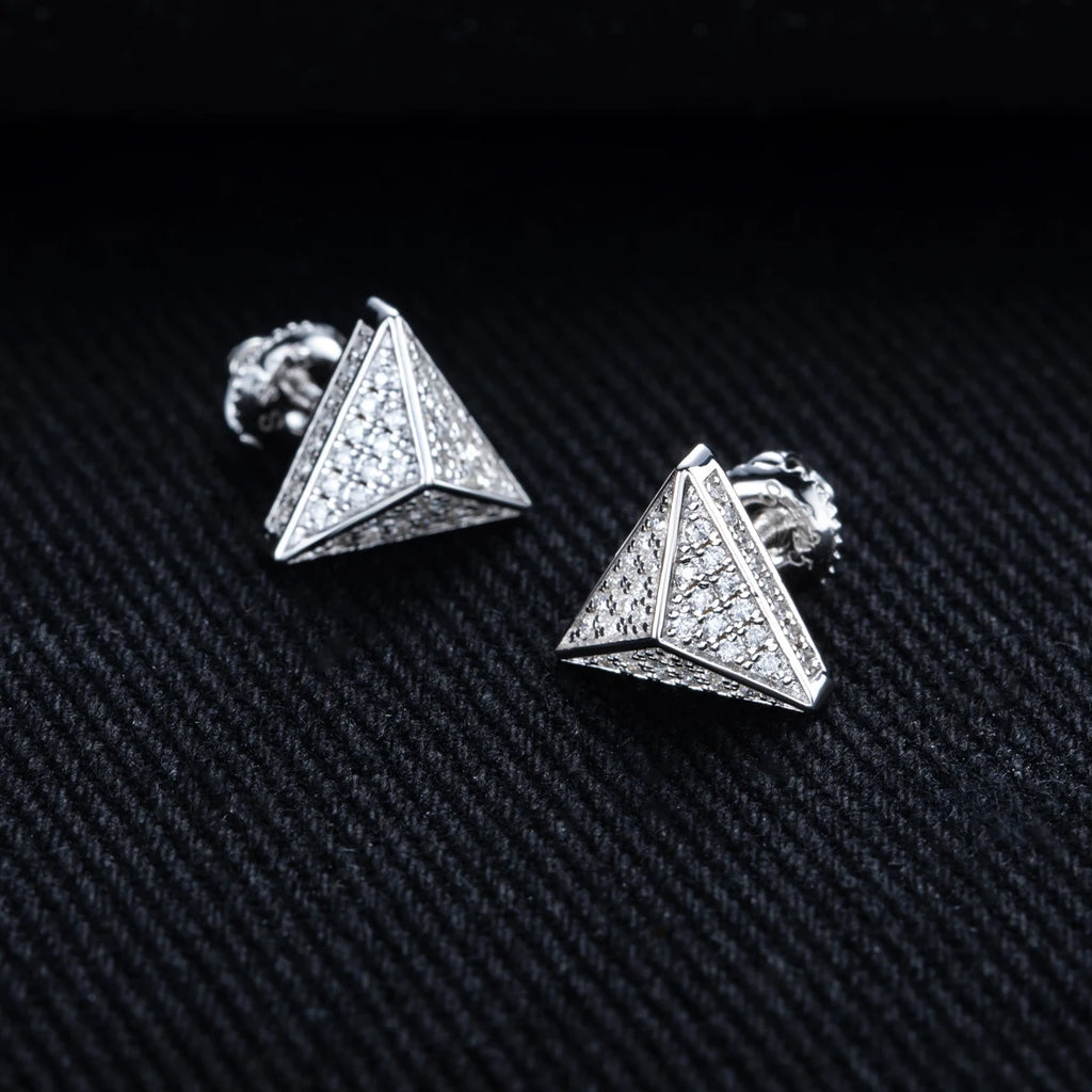 Iced Out Triangle Stud Earrings — 925 Silver