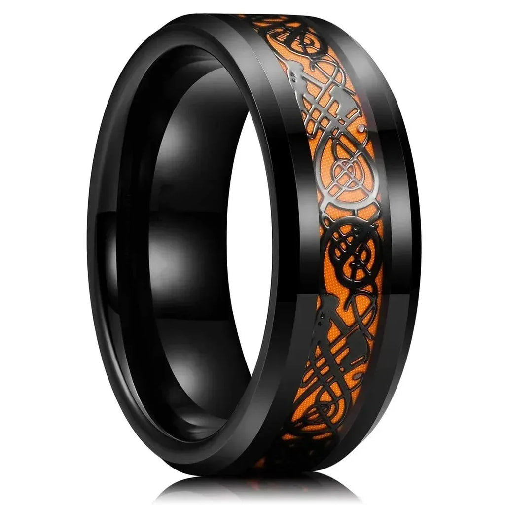 Fashion 8mm Stainless Steel Celtic Dragon Rings For Men Inlay Purple Carbon Fiber Rings Wedding Band Jewelry Birthday Gifts