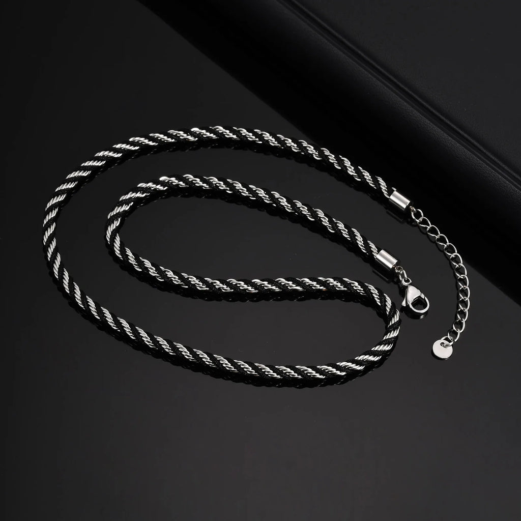 Vnox 3.8mm Rope Chain Necklaces for Men, Stainless Steel Adjustable Twisted Sigapore Link Choker, Casual Punk Rock Male Collar﻿