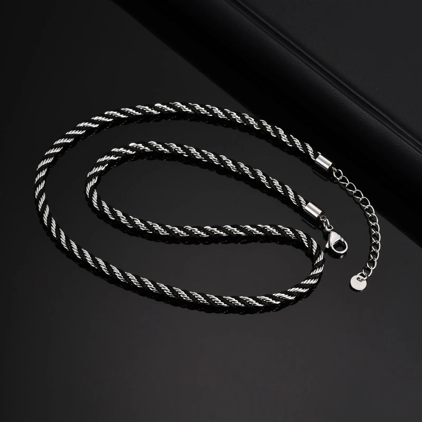Vnox 3.8mm Rope Chain Necklaces for Men, Stainless Steel Adjustable Twisted Sigapore Link Choker, Casual Punk Rock Male Collar﻿