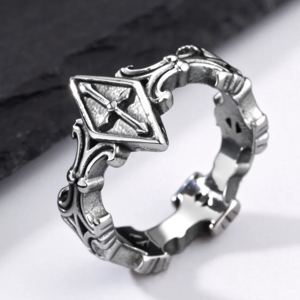 Punk Gothic Cross Ring for Men,Retro Stainless Steel Statement Ring,Birthday Party Jewelry Gift
