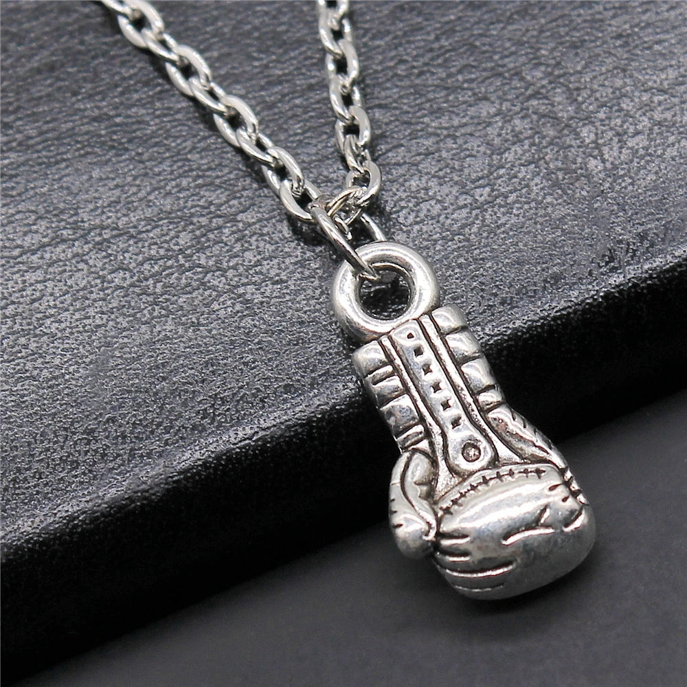 Boxing Gloves Pendant Necklace — Silver-Tone 22mm