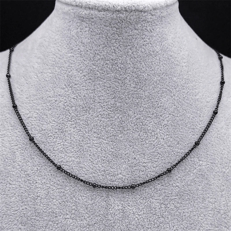 Length 60cm Ball Bead Chain Necklace for Women Men Stainless Steel Gold Sliver Black Color Fashion Jewelry Accessories