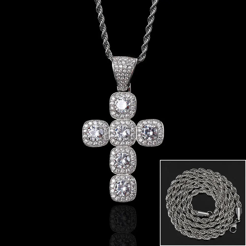Iced Out Tennis Cross Pendant Necklace