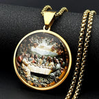 The Last Supper Twelve Apostles Glass Medal Pendant Necklace Women Men Stainless Steel Gold Color Christian Amulet