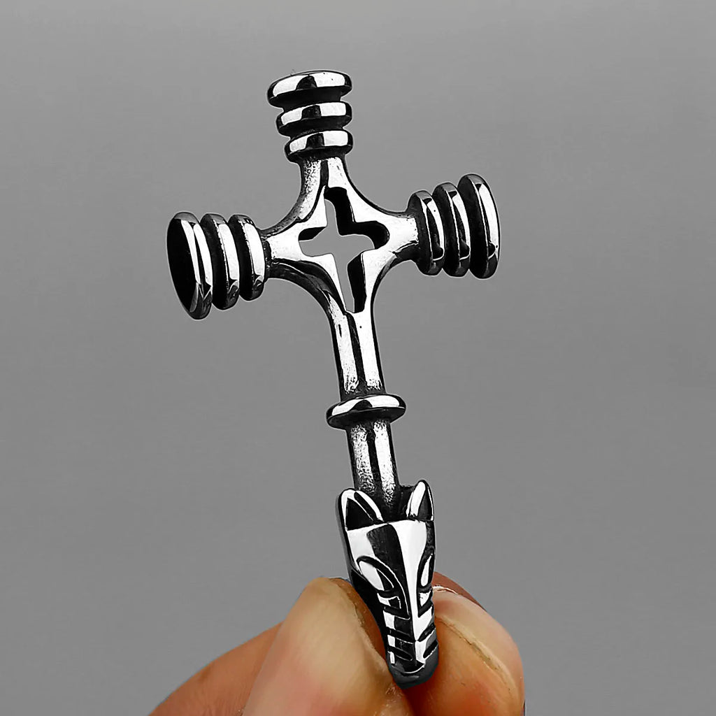 Retro Simple Nordic Viking Wolf Cross Amulet 316L Stainless Steel Pendant Necklace Jewelry Gift
