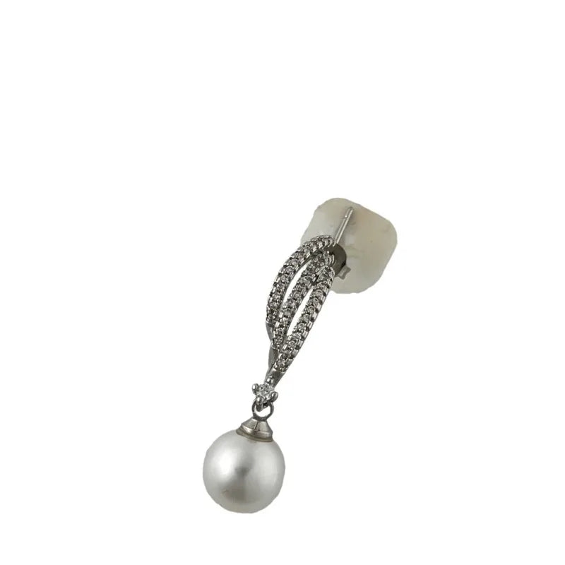 Three-Line Pearl Stud Earrings — Stainless