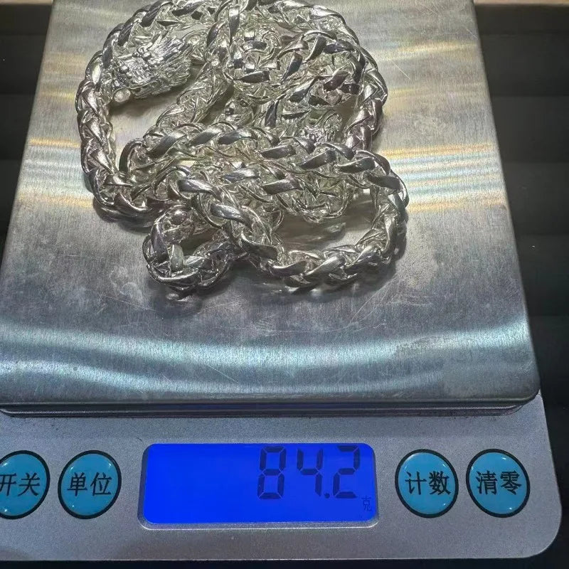 Double Dragon Head Silver Pendant Necklace