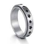 6MM Silver Color Stainless Steel Rotatable Star Rings For Men Women Trendy Male Stylish Punk Metal Ring Spinner Jewelry