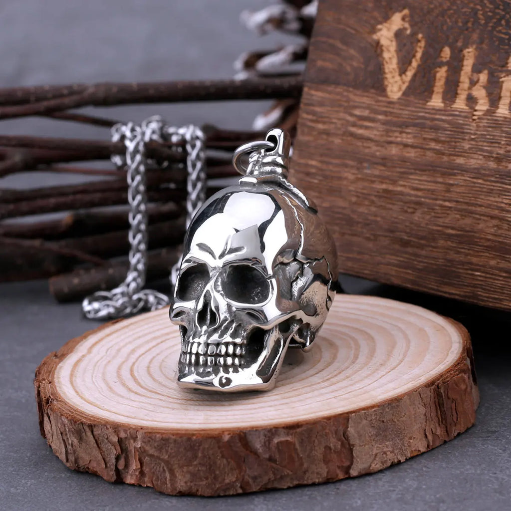 Large Gothic Skull Pendant Necklace — Stainless Steel