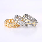 Milangirl Fashion Hip Hop Rock Rings Bling Iced Out Cuban Link Chain Micro Pave CZ Crystal Ring For Women And Man