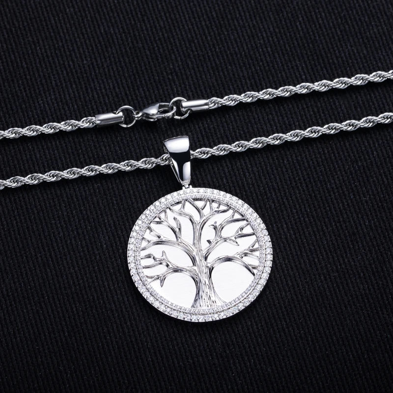 Iced Out Tree of Life Pendant — 14K Gold