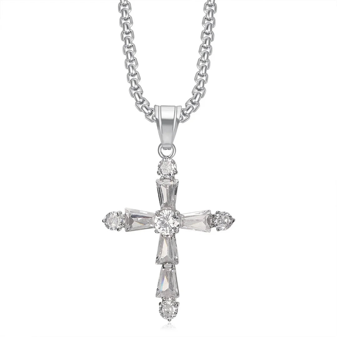 Iced Out Cross Tennis Chain Necklace — Stainless Steel