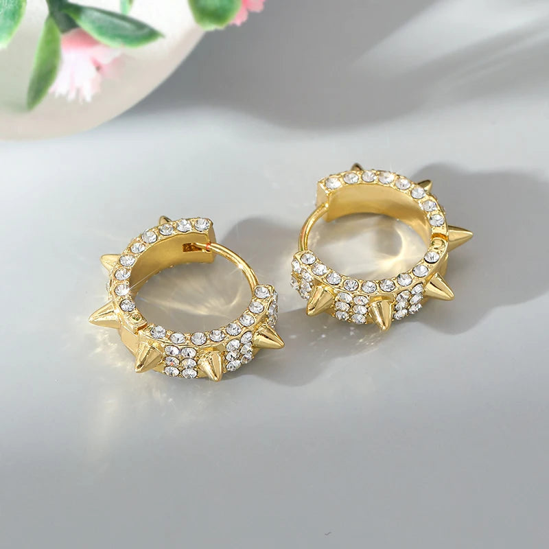 Personality Punk Men Women Hoop Earring Fashion Iced Out Zircon Rivet Hoop Earrings Unisex Hip Hop Earrings Rock Hip Hop Jewelry