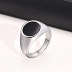 Black Enamel Signet Ring 13mm — Stainless Steel