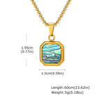Fashion High Quality Natural Stone Square Pendant Stainless Steel Long Chain Necklace Trendy Simple Popular Jewelry for Men Gift
