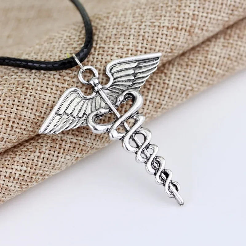 Percy Jackson Necklace Angle Wings Snake Ouroboros Magic Wand Caduceus Asclepius Pendant New Emergency Medical Jewelry