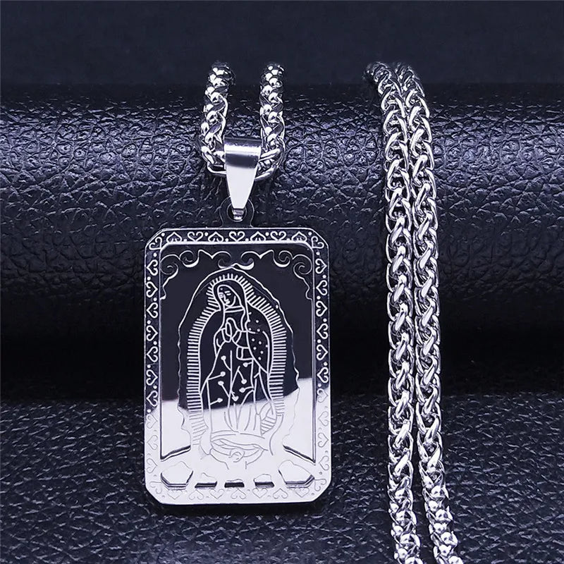 Steel Pendant Virgen Guadalupe Mary Square