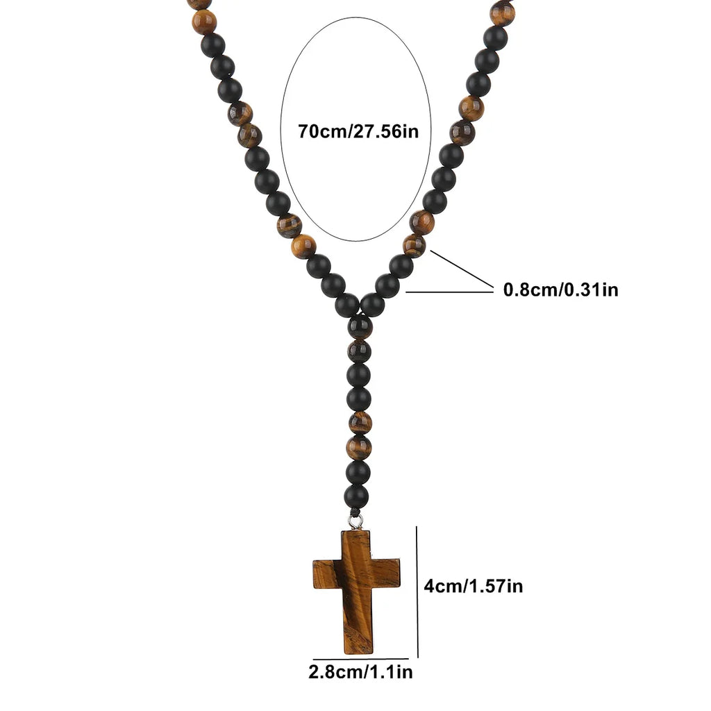 Cool Fashion Matte Black Round Beads Tiger Eye Stone Pendant Necklace for Men and Women