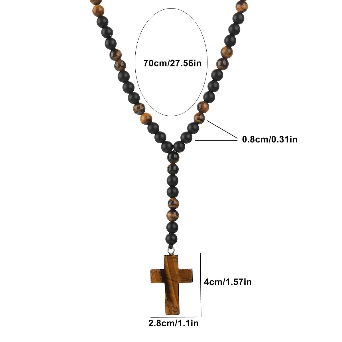 Cool Fashion Matte Black Round Beads Tiger Eye Stone Pendant Necklace for Men and Women