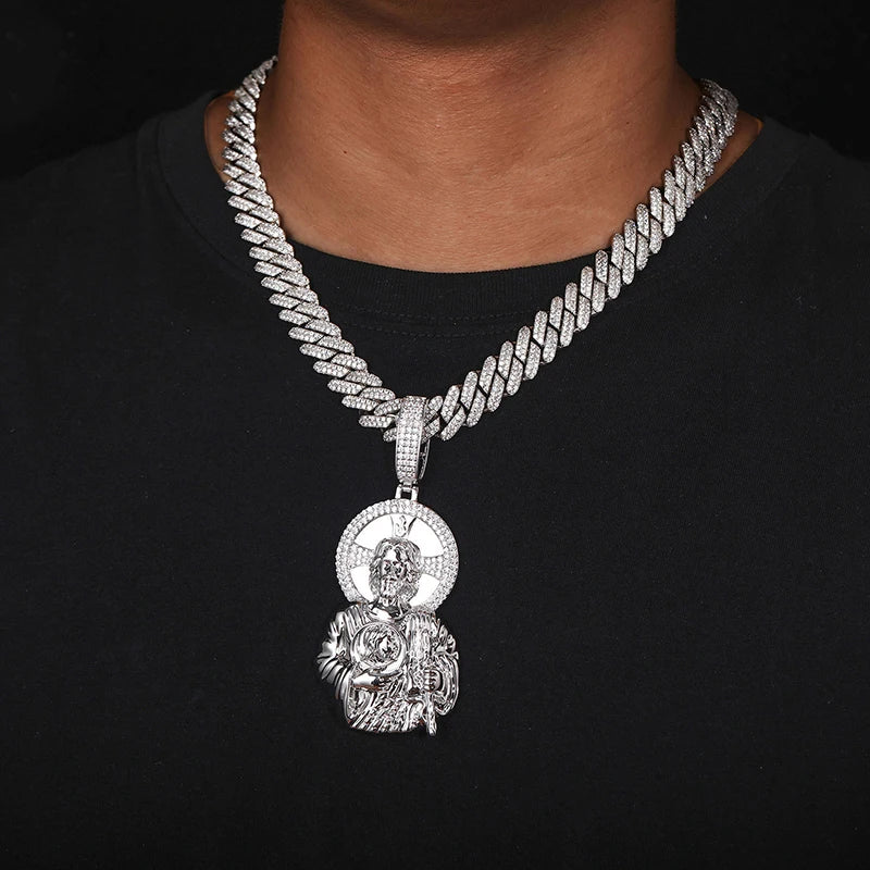 Iced Out Cross Jesus Piece Pendant Necklace — Copper Alloy