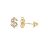 Iced Out Dollar Sign Stud Earrings Stainless Steel