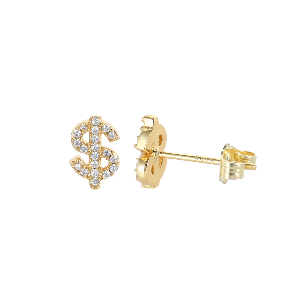 Iced Out Dollar Sign Stud Earrings Stainless Steel