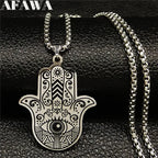 Hamsa Hand of Fatima Stainless Steel Necklaces Men Fatima´s Hand Turkish Eye Necklaces Pendants Jewelry collier homme