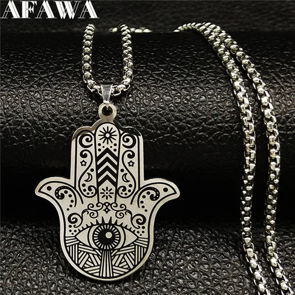 Hamsa Hand of Fatima Stainless Steel Necklaces Men Fatima´s Hand Turkish Eye Necklaces Pendants Jewelry collier homme