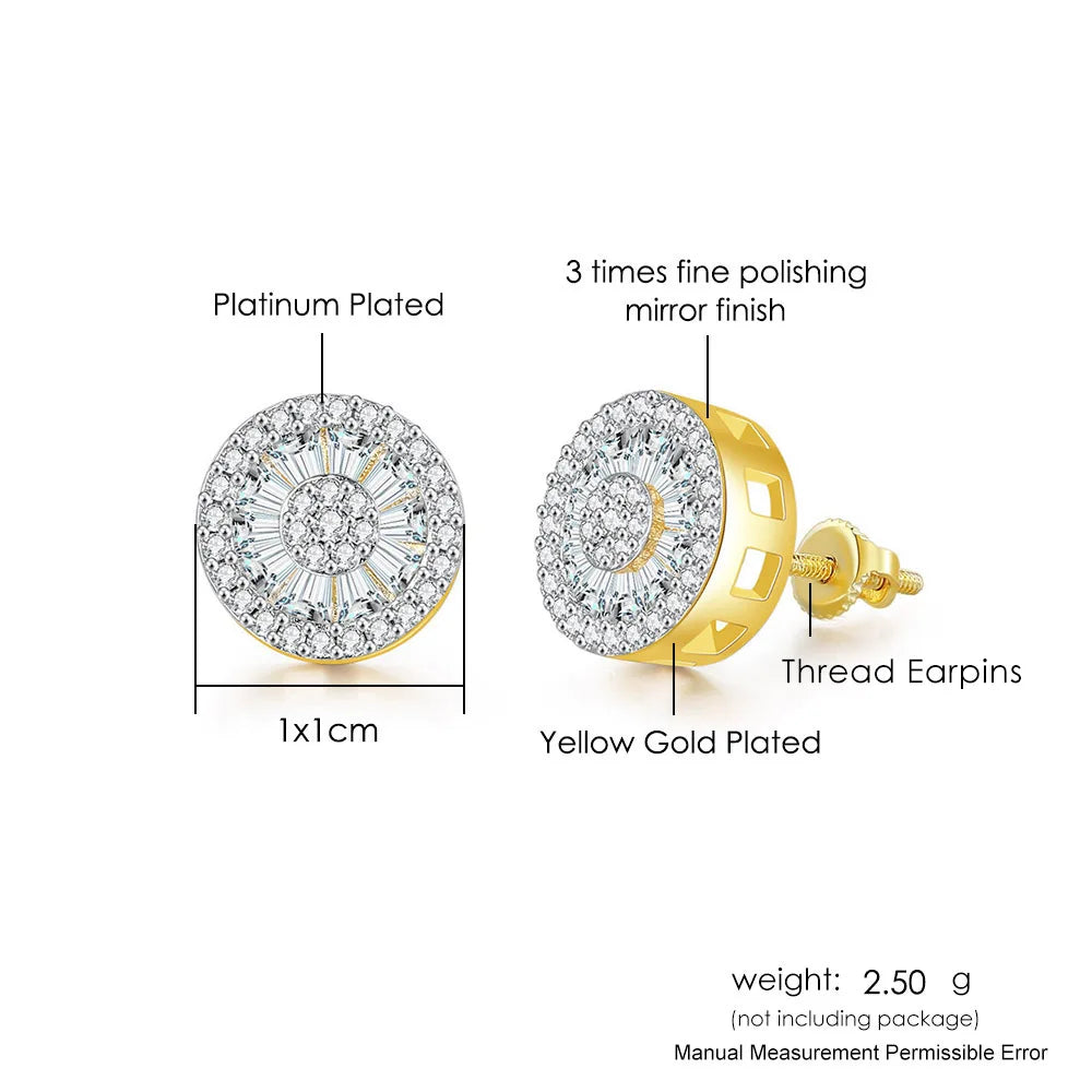 Iced Out Round Stud Earrings — Gold
