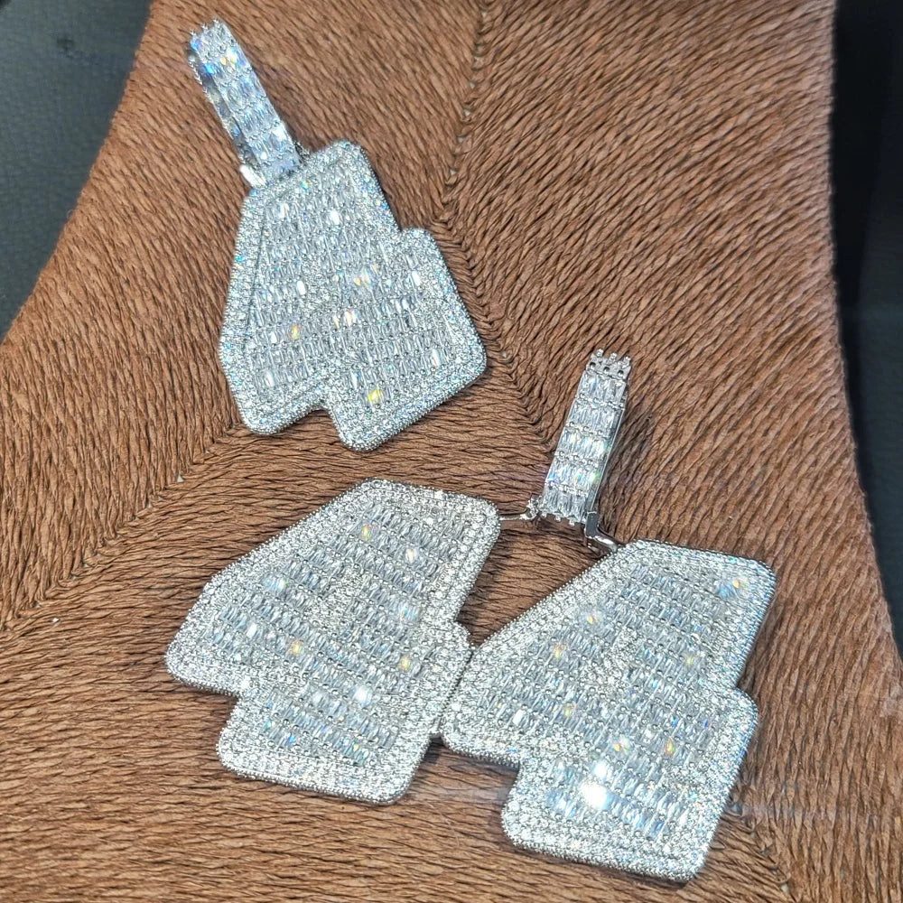 Custom Ice Number Word Pendant Chain Icy Baguettecz Letter Necklace Solid Back Laser Engraving Personalized His Birthday Gifts