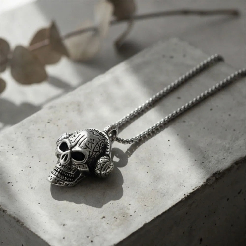 Skull Headphone Pendant Necklace Stainless Steel