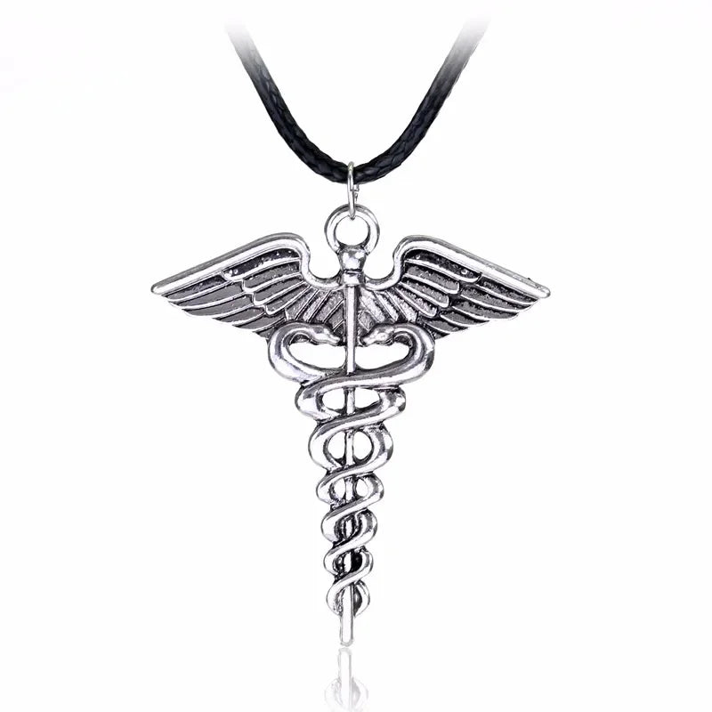 Percy Jackson Necklace Angle Wings Snake Ouroboros Magic Wand Caduceus Asclepius Pendant New Emergency Medical Jewelry