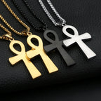 Vintage Fashion Ancient Egyptian Ankh Cross Pendant Necklace For Men Women Stainless Steel Amulet Jewelry Gifts
