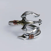 Sea God Trident Open Ring for Men — Silver-Tone Adjustable