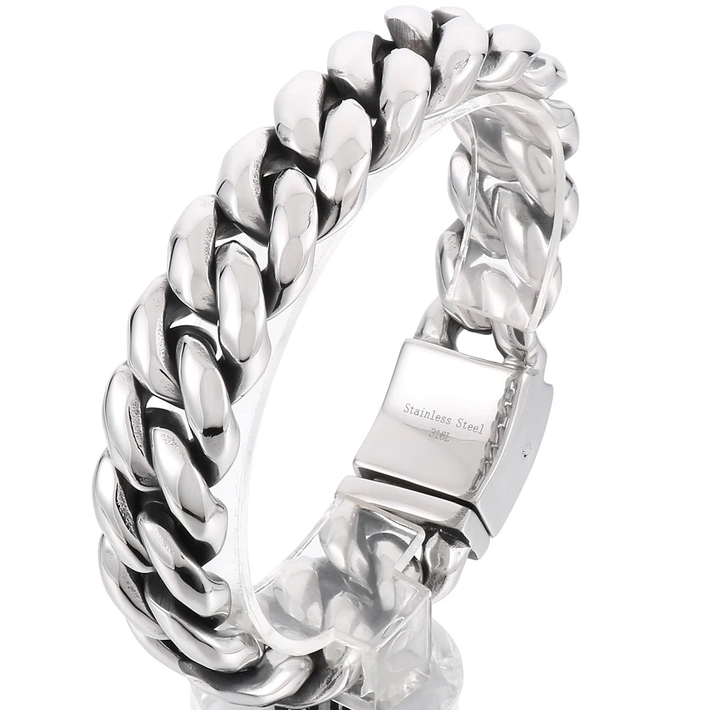 Men's Bracelets 19MM 316L Stainless Steel Cuban Links Chains Man Bracelet for Men Classic On Hand Jewelry Male Accessory
