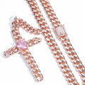 Rose Gold Cross Pendant Necklace Cuban Chain