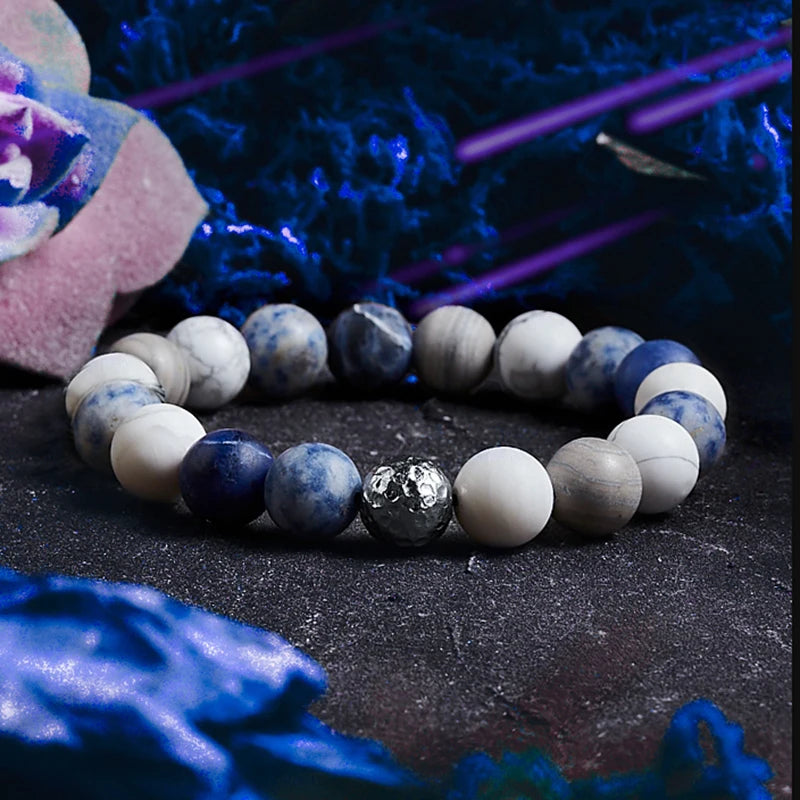 Block Volcanic Lava Stone Bracelet Men Black Classic Matte Obisidian Labradorite Bead Jewelry Women Birthday Gift for