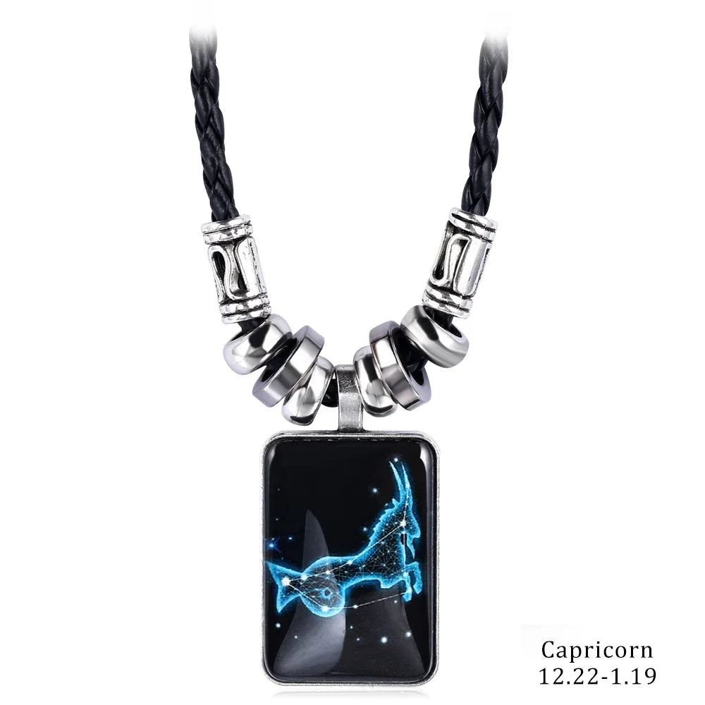 2024 Personalized Pendant Necklace Galaxy Constellation Design 12 Zodiac Sign Horoscope Astrology Necklace For Women Men Resin J