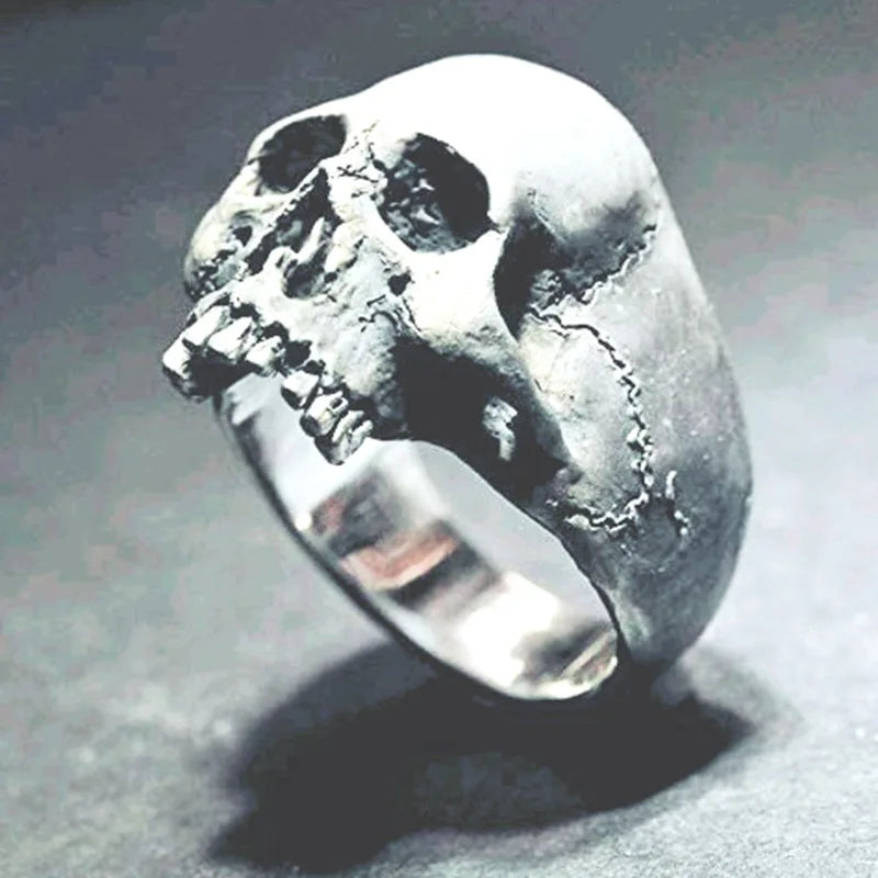 Jianjie Men's Light Luxury Skull Ring Motorcycle Biker Punk Style Men Rings Unique Personality Accessories Trend