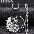 Stainless Steel Yin Yang Tai Chi Gossip Sun Moon Necklaces Chain for Women/Men Silver Color Necklaces Jewelry Chaine Collier